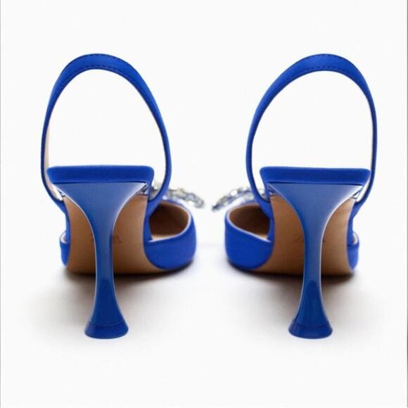 Zara Blue EMBELLISHED BOW HEELED SLINGBACKS - Picture 5 of 15